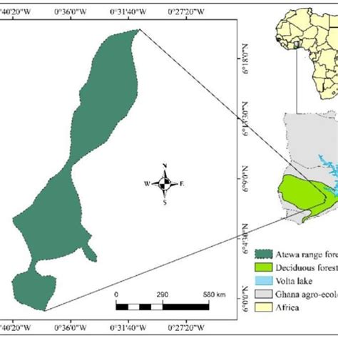 A map showing the location of Atewa Range Forest Reserve in Ghana ...