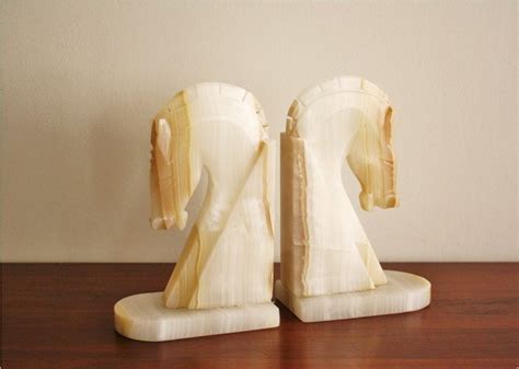 Large pair of solid marble horse head bookends