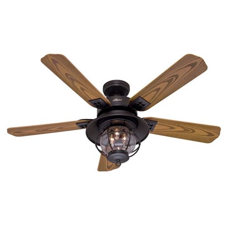 Hunter Northshore 52-in New Bronze Downrod Mount Indoor/Outdoor Ceiling Fan with Light Kit in ...