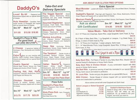 Menu at Daddyo's Pizza & Ribs steakhouse, Prince George