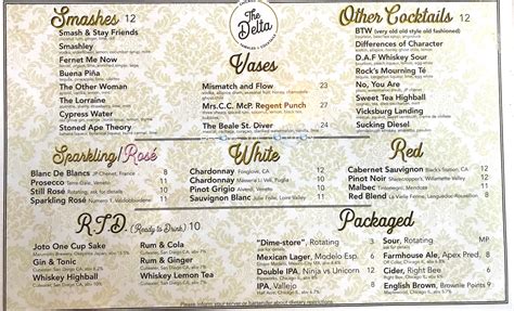 The Delta Chicago Menu (Scanned Menu With Prices)