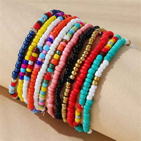 12 Bohemian Resort Style Hand Beaded Beaded Stretch Bracelets - Clothing, Shoes & Jewelry - Temu ...