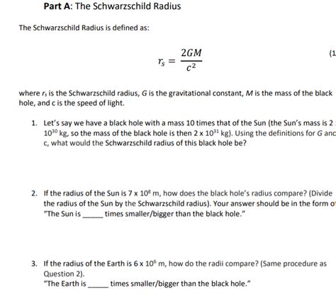 Solved Part A: The Schwarzschild Radius The Schwarzschild | Chegg.com