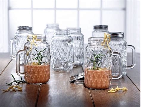 Quilted Mason Jars 8 24oz Drinking Glass Mugs w/ Jar Handles Party Wedding Home | Mason jars ...