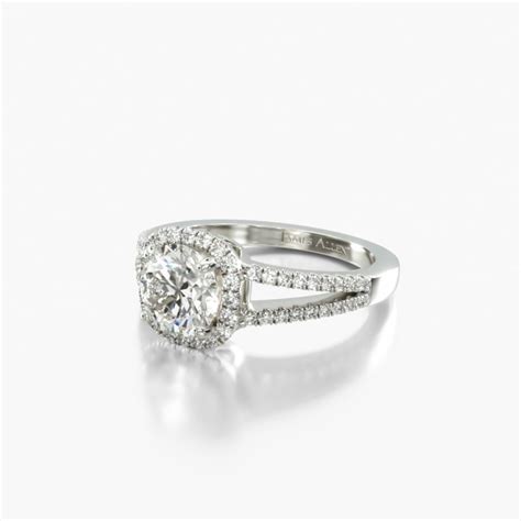 18K White Gold Cushion Halo Split Shank Diamond Engagement Ring-17184w