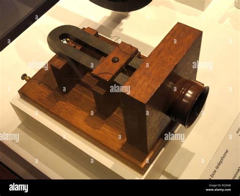 Alexander Graham Bell's big box telephone, 1876, one of the first commercially available ...