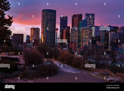 Warm Sunrise Over The Calgary Skyline Stock Photo - Alamy