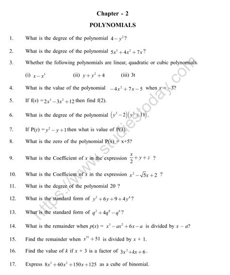 Polynomials Class 9 Cbse Questions