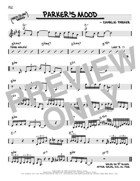 Parker's Mood by Charlie Parker Sheet Music for Real Book – Melody ...