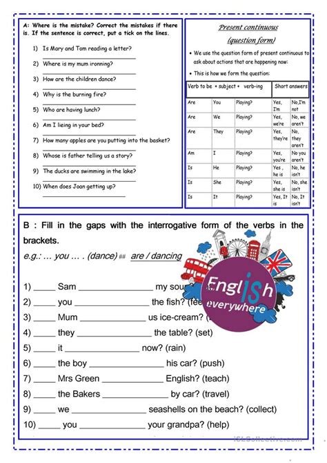 PRESENT CONTINUOUS TENSE QUESTION FORM - English ESL Worksheets for distance learning and ...