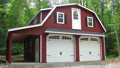 24' x 28' raised roof gambrel garage with 8' overhang in New Milford, PA Pole Barn Garage ...