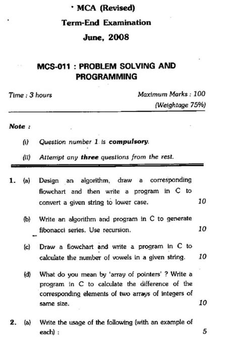 IGNOU MCA 1st Semester Question Paper - 2024 2025 Student Forum