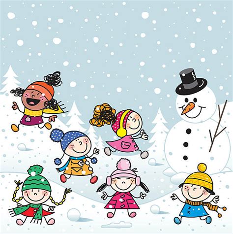 Drawing Of Kids Playing In Snow Illustrations, Royalty-Free Vector Graphics & Clip Art - iStock