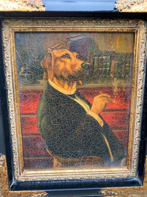 Custom Framed Oil Painting of Dog Smoking Cigar Vintage | Etsy
