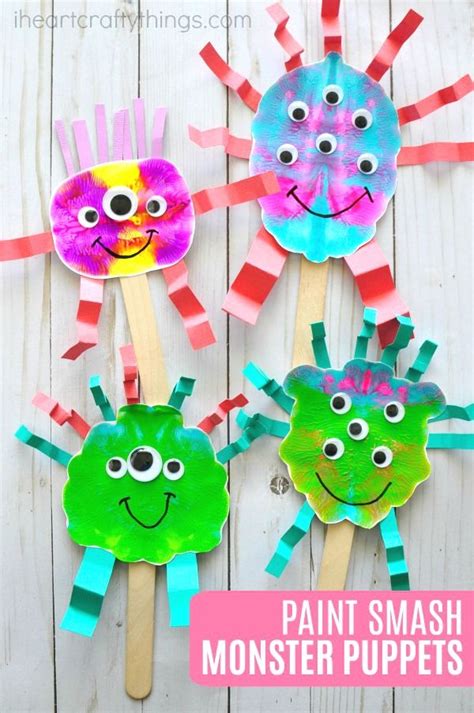 Silly Paint Smash Monster Puppets | Monster crafts, Monster craft, Preschool art