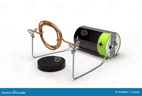 Simple Electric Motor Experiment with Cell and Magnet. Stock Illustration - Illustration of test ...