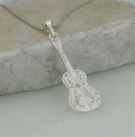 Sterling Silver Acoustic Guitar Necklace Silver Guitar - Etsy