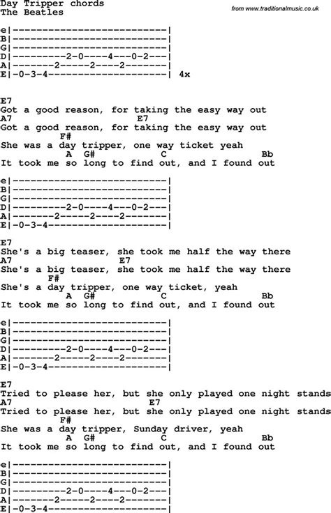 "Day Tripper" | Guitar songs, Beatles sheet music, Lyrics and chords