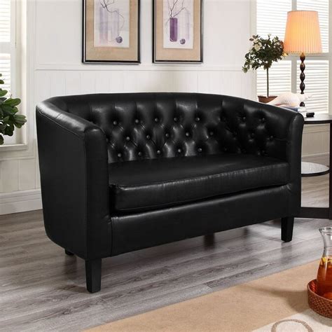 Modway Prospect Black Faux Leather Loveseat in the Couches, Sofas & Loveseats department at ...