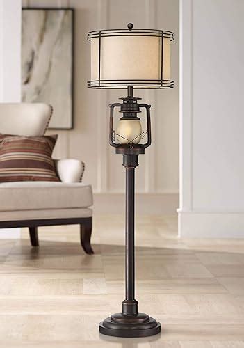 Henson Rustic Industrial Farmhouse Standing Floor Lamp with Night Light Glass 63" Tall Bronze ...