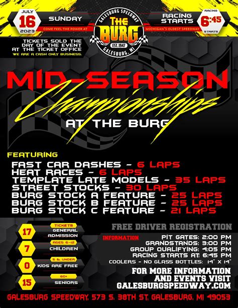 Mid-Season Championships at The Burg Sunday, July 16, 2023 - Galesburg Speedway