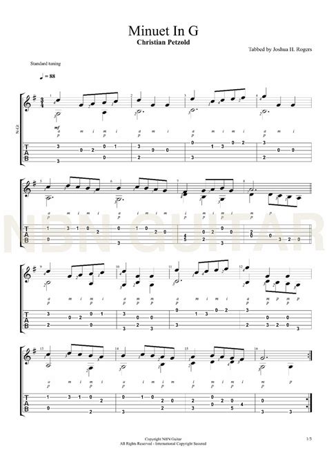 Minuet in G - Christian Petzold (Sheet Music & Tabs) — NBN Guitar