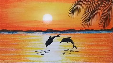 How to paint a scenery of Sunset with oil pastels color...step by step - YouTube