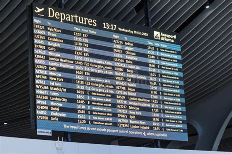 Table of Departures in Rome Leonardo Da Vinci or Fiumicino Airport ...