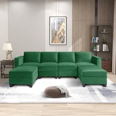 6-pieces U-shaped Sectional Sofa Velvet Reclined Reclined Sofa & Chaise Modular Design - Bed ...