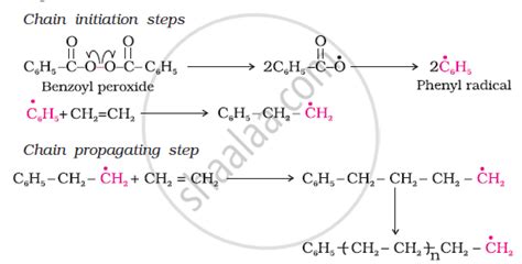 Write the free radical mechanism for the polymerisation of ethene - Chemistry | Shaalaa.com