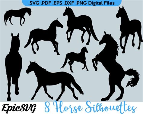 8 Horse Silhouettes .SVG .PDF .EPS .dxf .png Digital Files Cute Horse ...