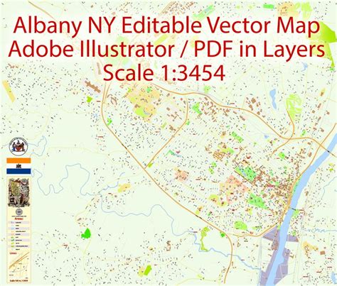 Albany New York Map Vector Printable US exact City Plan full editable ...