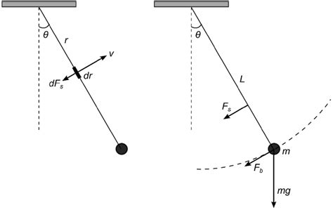 Diagrams of a simple pendulum showing (a) the drag force on an... | Download Scientific Diagram