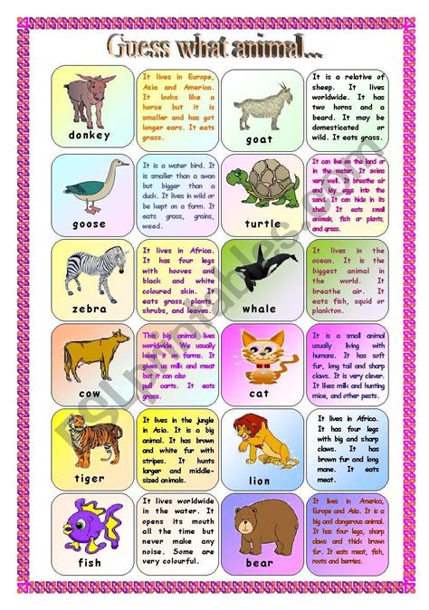 Guess what animal... 2/4 (B&W version included) - ESL worksheet by MJMIsa