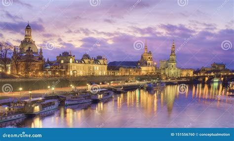 Dresden skyline at dusk editorial image. Image of landmark - 151556760