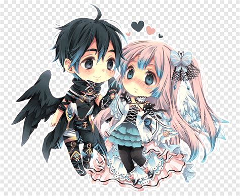 Chibi Drawing Anime Manga Art, Chibi couple, black Hair, manga png | PNGEgg