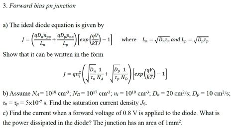 Solved 3. Forward bias pn junction a) The ideal diode | Chegg.com