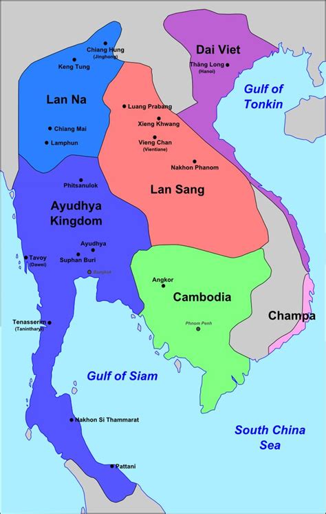 Lan Xang's zone of influence and neighbours, c. 1540 | Asian history, Asian flags, Cambodia