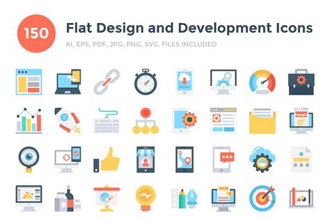 150 Flat Design & Development Icons | Icons ~ Creative Market