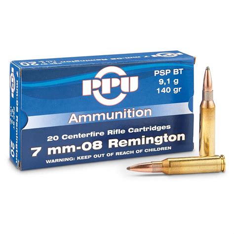 PPU, 7mm-08 Remington, PSP BT, 140 Grain, 20 Rounds - 223070, 7mm-08 ...