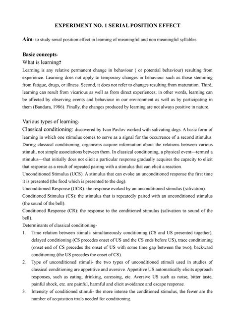 Practical on Serial position effect - EXPERIMENT NO. 1 SERIAL POSITION ...