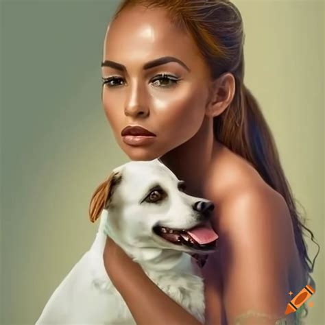 Dominican woman with her loyal white dog on Craiyon