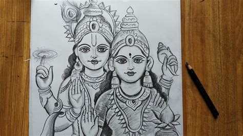 how to draw lord vishnu and mata laxmi with pencil sketch drawing,lord vishnu & lakshmi mata ...