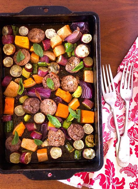 Sausage and Vegetable Tray Bake with Mint - aninas recipes