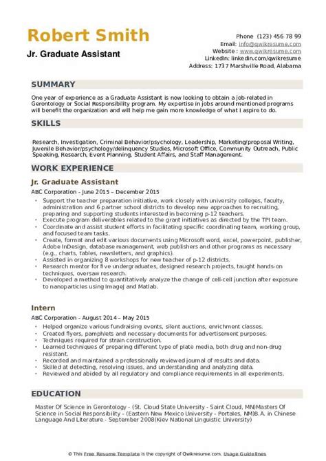 Graduate Assistant Resume Samples | QwikResume