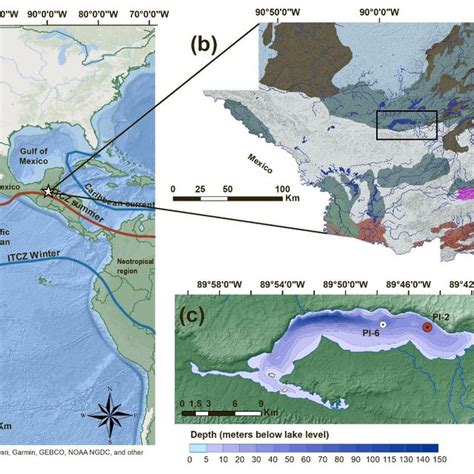 Geographic map with the location of Lake Petén Itzá. A) Location of ...