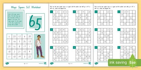 Magic Square 5 × 5 Worksheets | Maths | Algebra | Twinkl