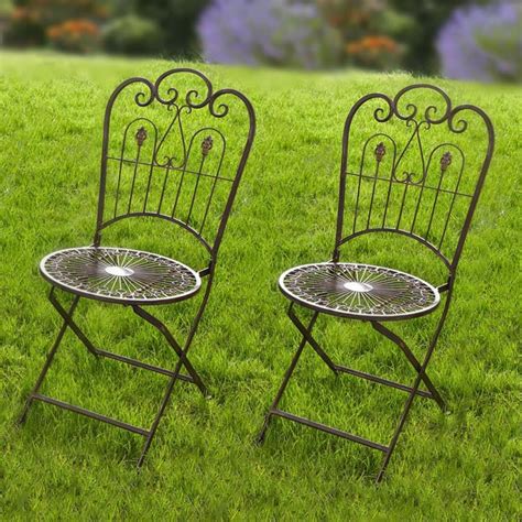 HGC Provence Metal Folding Wrought Iron Patio Bistro Chairs - Set of 2 ...