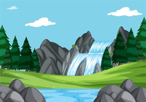 A waterfall in nature landscape 303056 Vector Art at Vecteezy