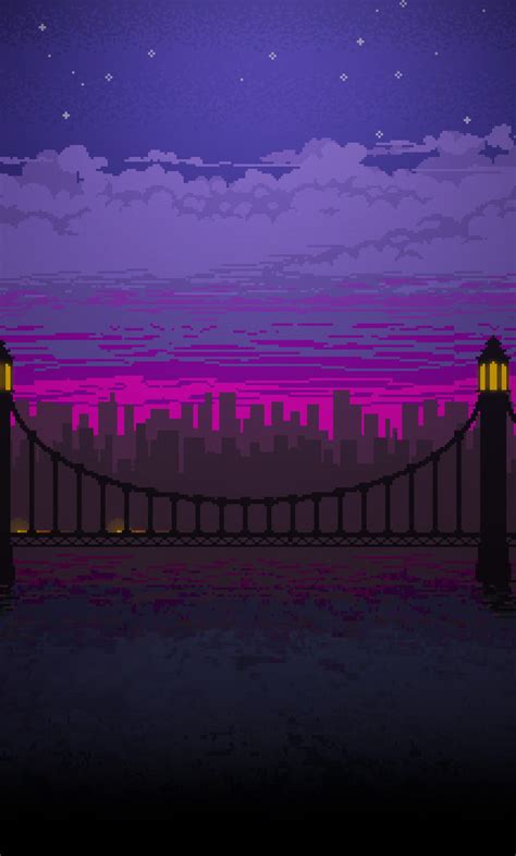 Pixel Art Bridge Night, Full HD Wallpaper